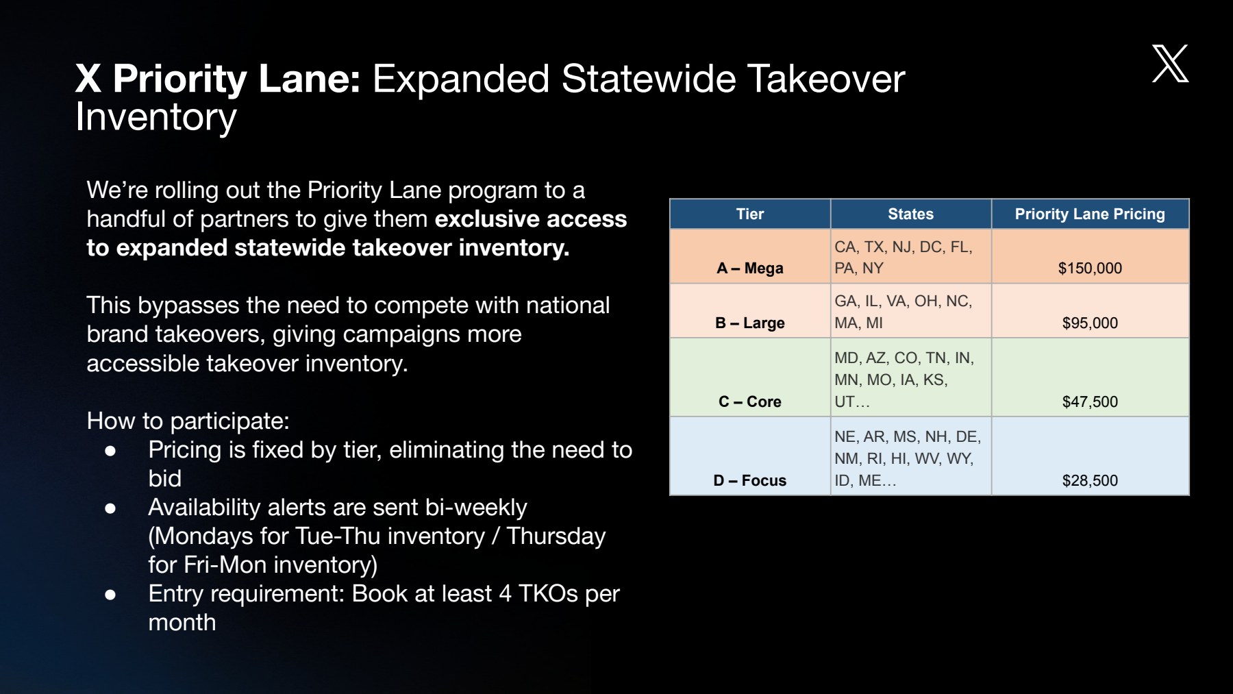 X Priority Lane expanded statewide takeover inventory